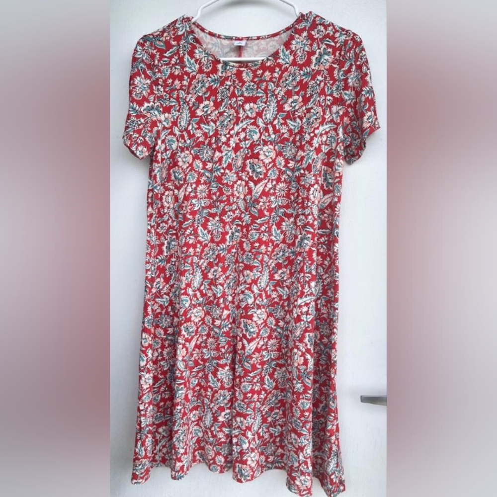 Old Navy Red and Blue Floral Swing Dress, Size -M